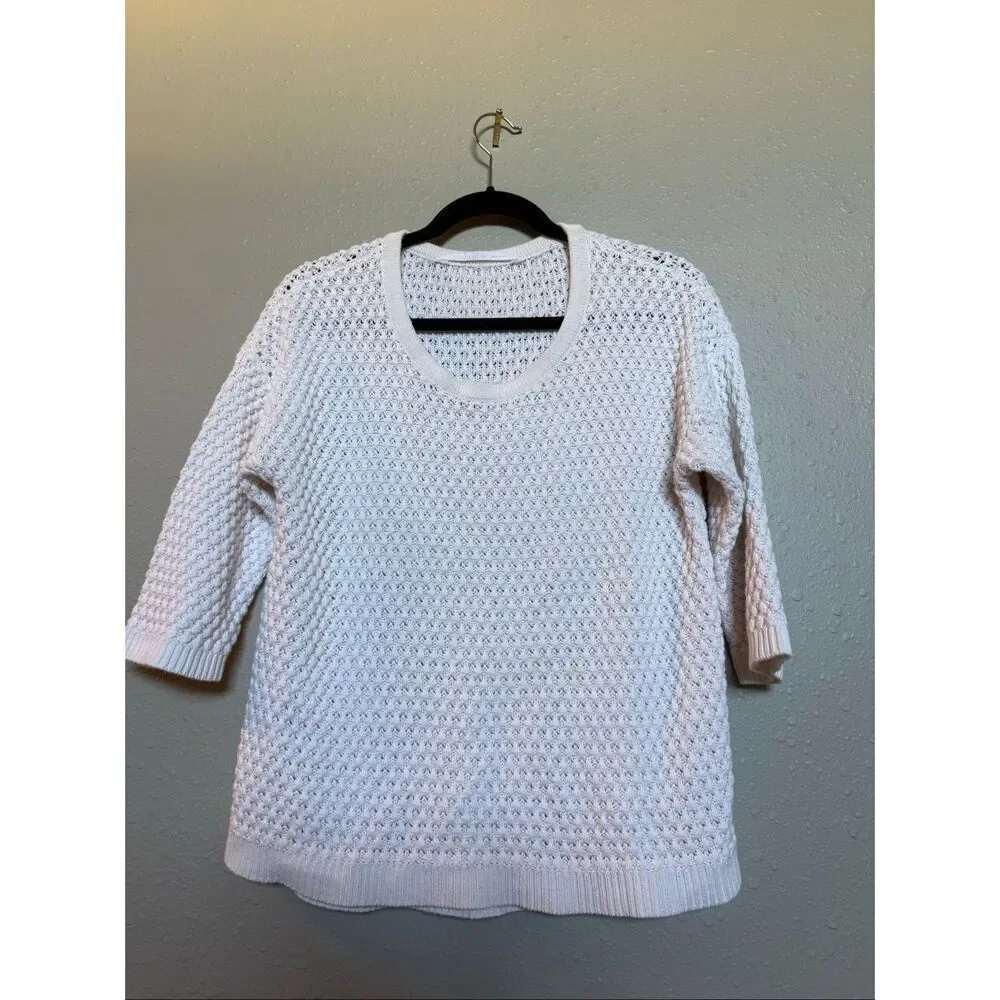 Athleta Womens Medium White Textured Knit Linen Blend Sweater Top